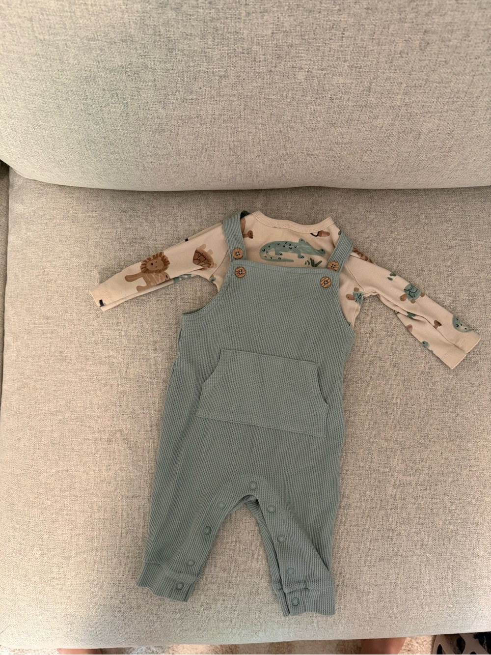 Soft Sage Green Baby Overalls with Pocket